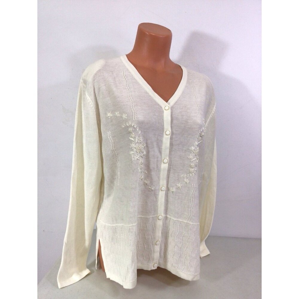Floral Embroidered Cardigan Sweater Womens XL New